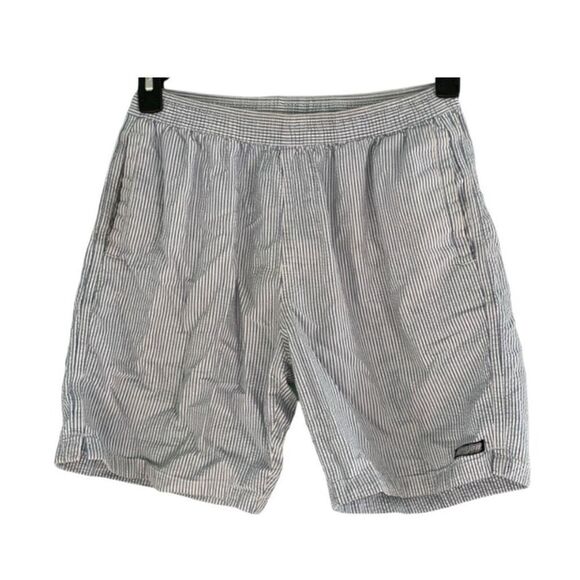 Ron Jon Striped Seersucker Hybrid Board Shorts Blue White Cotton Pull-On M - Picture 1 of 6